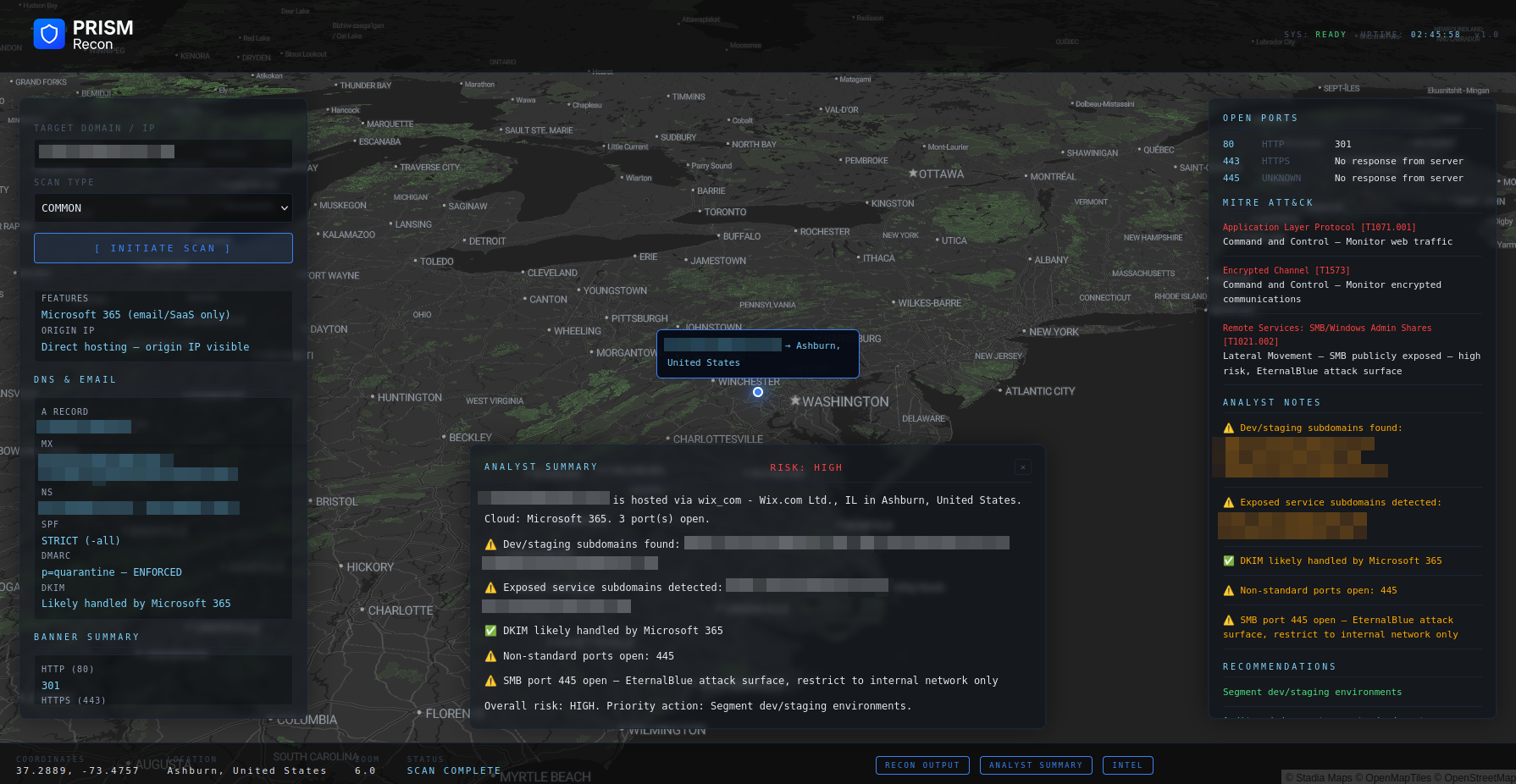 PRISM Recon scan — Ashburn VA